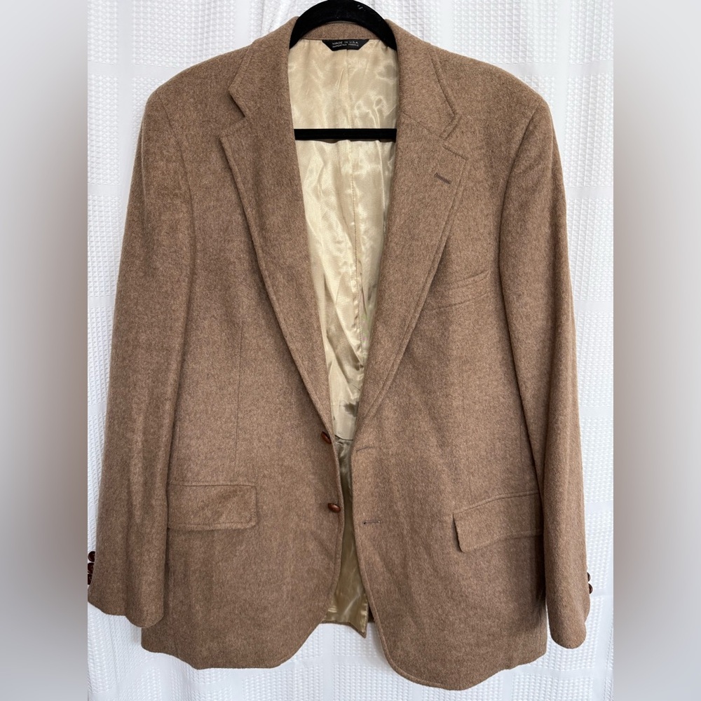 Vintage Chaps by Ralph Lauren Camel Hair Blazer W/ leather buttons approx size L